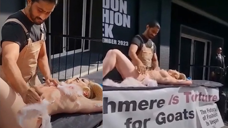 Ακτιβίστρια διαμαρτύρεται στην Εβδομάδα Μόδας του Λονδίνου