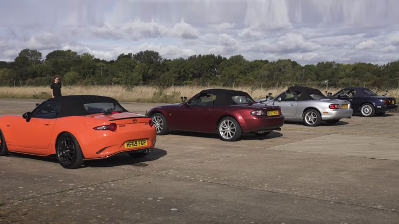 Όλες οι γενιές Mazda MX-5 στην ίδια ευθεία – Πόση διαφορά έχει στο 400άρι η μία γενιά με την άλλη;