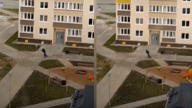 Πεζός αγωνίζεται να περπατήσει κόντρα στον άνεμο