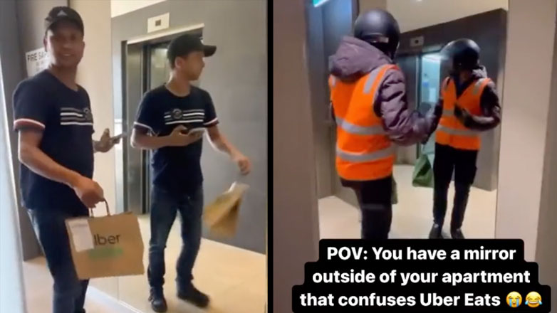 Παράδοση φαγητού vs. καθρέφτης απέναντι από την πόρτα