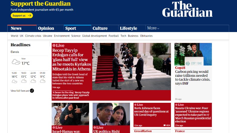 Πρώτο θέμα στον Guardian η συνάντηση Μητσοτάκη-Ερντογάν