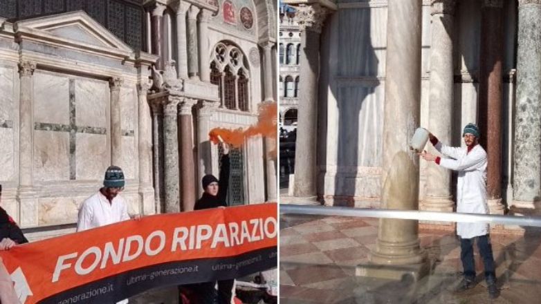 Βενετία: Λάσπη πέταξαν στην βασιλική του Αγίου Μάρκου οι ακτιβιστές για το κλίμα