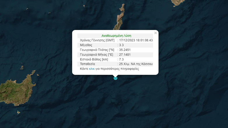 Σεισμός στην Κάσο: Διπλή δόνηση «ταρακούνησε» το νησί