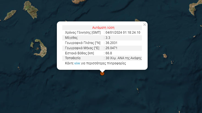 Σεισμός 3,3 Ρίχτερ στην Ανάφη