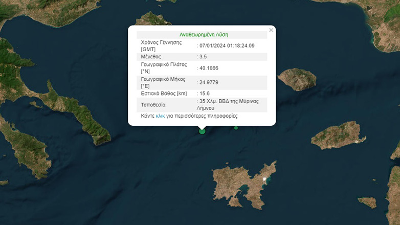 Σεισμός 3,5 Ρίχτερ ανοιχτά της Λήμνου