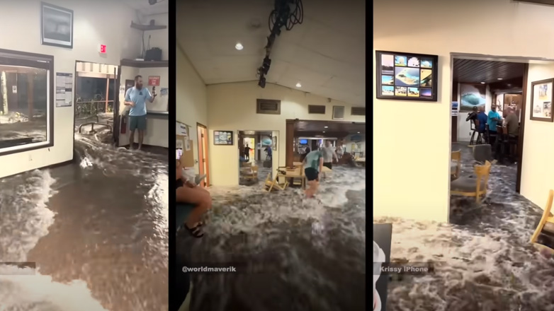 Τεράστιο κύμα σπάει τις πόρτες σε ένα εστιατόριο