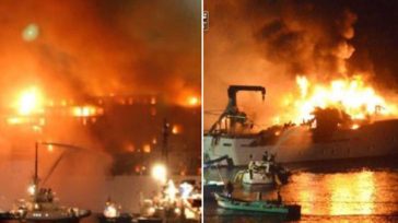 Το πλήρωμα προσπαθεί να θέσει υπό έλεγχο την πυρκαγιά στο δεξαμενόπλοιο Marlin Luanda που επλήγη από πύραυλο στον Κόλπο του Άντεν