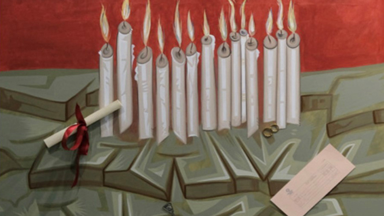 Φοιτητές ζωγράφισαν έναν προσευχητικό πίνακα που δείχνει το «ταξίδι στο φως» των συμφοιτητών τους που χάθηκαν στα Τέμπη