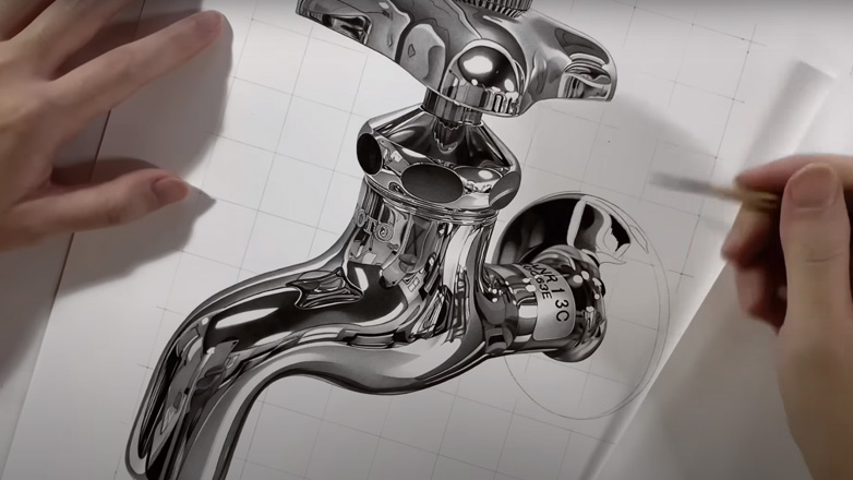 Ρεαλιστική ζωγραφιά μιας βρύσης