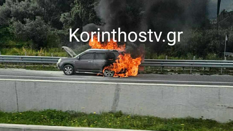 Τζιπ πήρε φωτιά εν κινήσει στην εθνική οδό Κορίνθου – Πατρών στο ύψος του Κιάτου