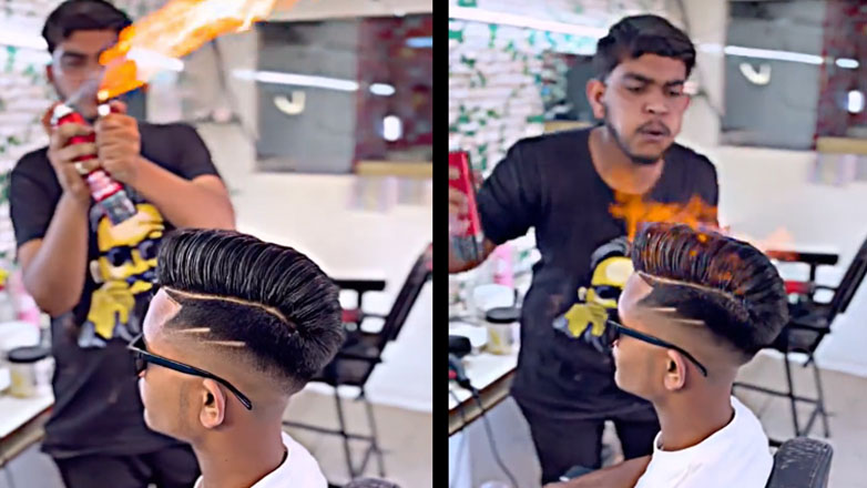 Κουρέας παίζει με τη φλόγα