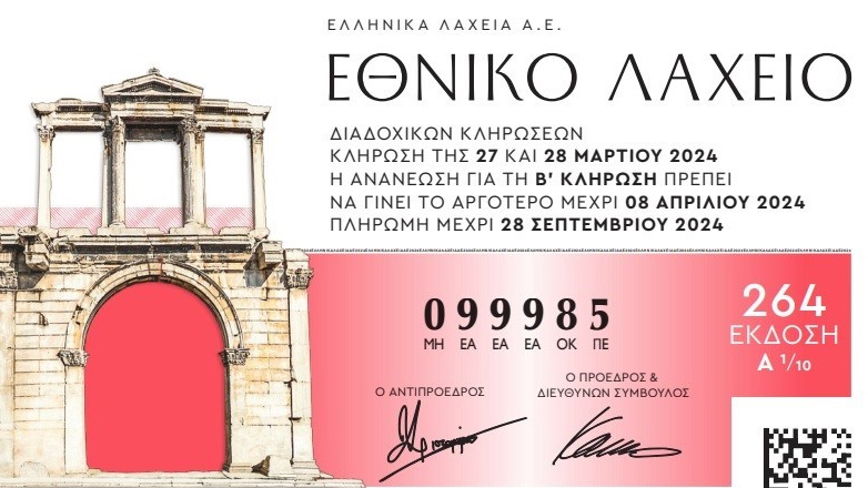 Διαθέσιμοι οι λαχνοί της νέας έκδοσης του Εθνικού Λαχείου με εγγυημένο έπαθλο 1 εκατ. ευρώ