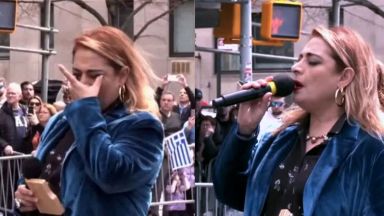 Αλέξια: Βαθιά συγκινημένη και με δάκρυα στα μάτια ερμηνεύει τον Εθνικό μας Ύμνο στη Νέα Υόρκη