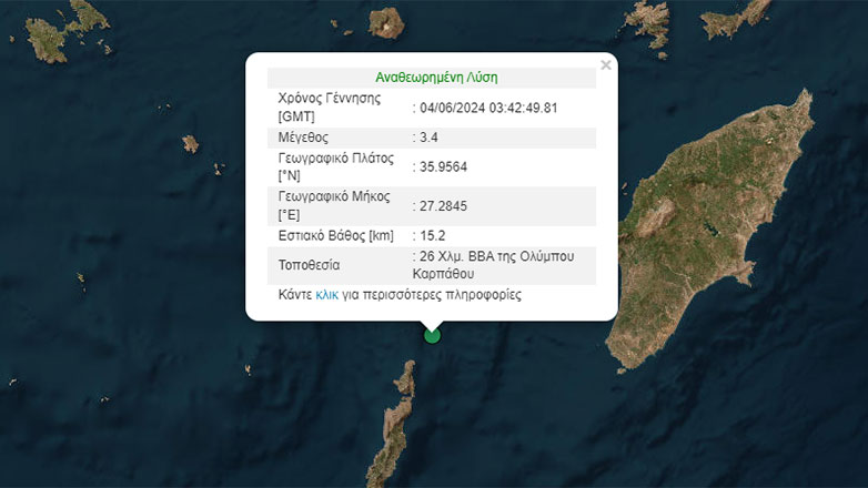 Σεισμός 3,4 Ρίχτερ στην Κάρπαθο