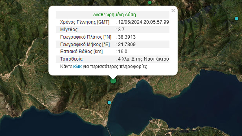 Σεισμός 3,7 Ρίχτερ με επίκεντρο κοντά στο Αντίρριο