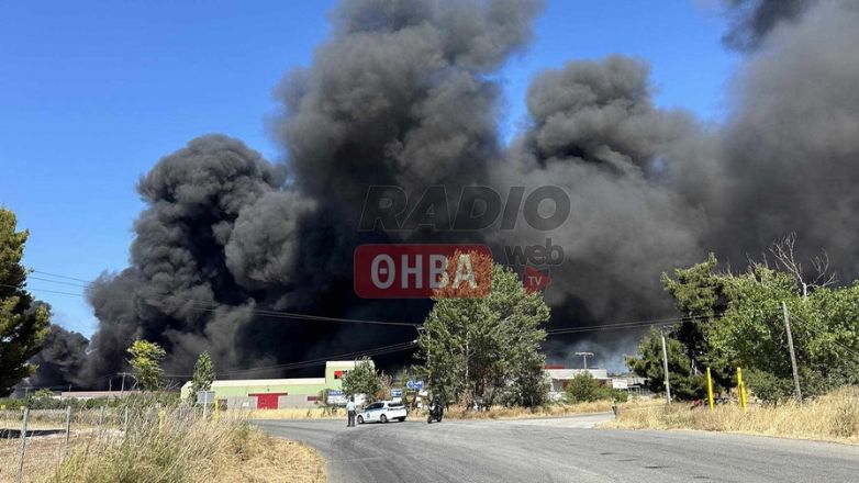 Φωτιά σε εργοστάσιο στη Ριτσώνα: Καίγονται ανακυκλώσιμα υλικά – Συνεχείς εκρήξεις