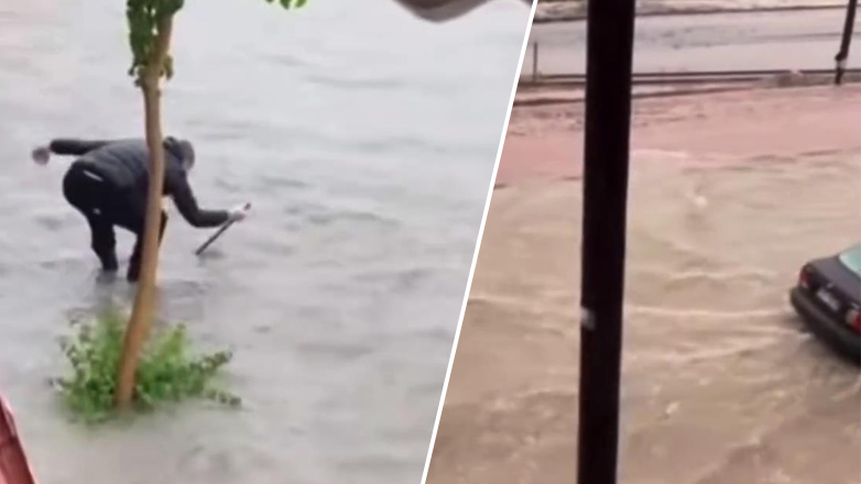 Οι δρόμοι έγιναν… λίμνες στην Κόρινθο – Δείτε βίντεο με ανθρώπους που προσπαθούν να ξεβουλώσουν τα φρεάτια