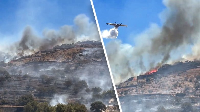 Φωτιά στην Τζιά: Έφθασαν στα σπίτια οι φλόγες – Δείτε βίντεο