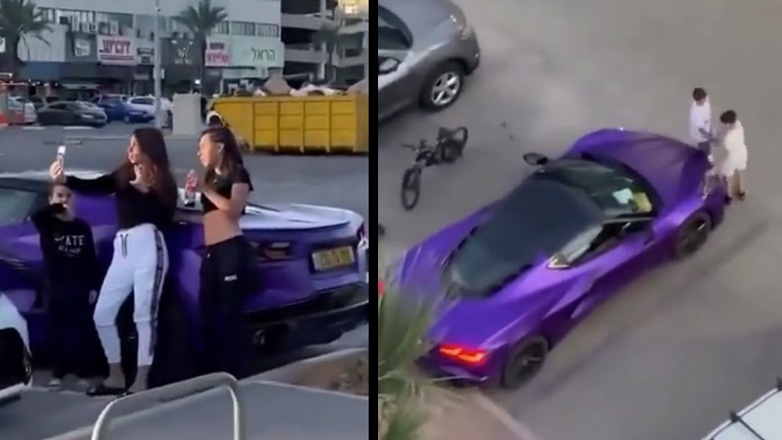 Περαστικοί φωτογραφίζονται με μια Corvette Stingray