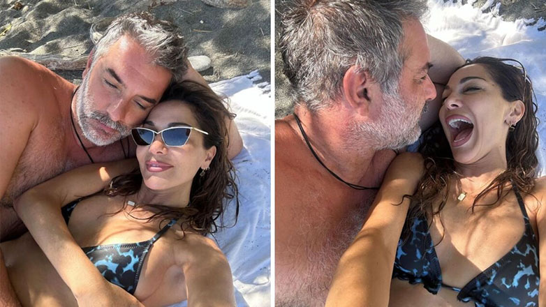 Δέσποινα Βανδή και Βασίλης Μπισμπίκης ποζάρουν αγκαλιά σε παραλία της Κρήτης