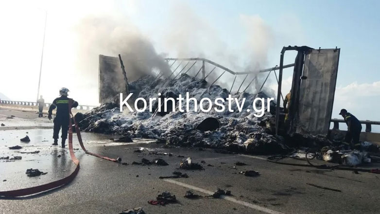 Νταλίκα πήρε φωτιά εν κινήσει στην Κορίνθου – Πατρών