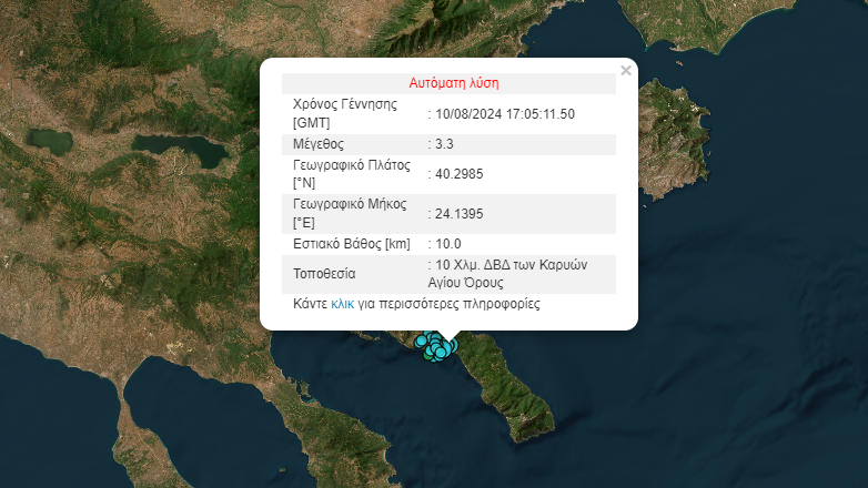 Σεισμός 3,3  Ρίχτερ στο Άγιο Όρος