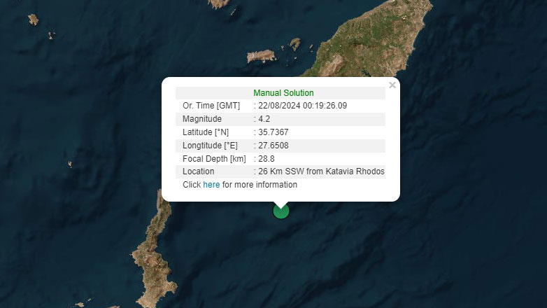 Σεισμός 4,2 Ρίχτερ σε θαλάσσια περιοχή ανοιχτά της Ρόδου