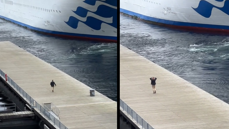 Άνδρας τρέχει να προλάβει το κρουαζιερόπλοιο