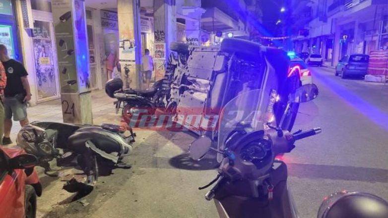 Πάτρα: Τρελή πορεία ΙΧ στο κέντρο της πόλης – Τούμπαρε αφού παρέσυρε τρία αυτοκίνητα και τρία δίκυκλα