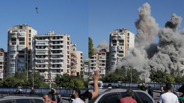 H στιγμή που ισοπεδώνεται κτήριο στη Βηρυτό από ισραηλινή ρουκέτα