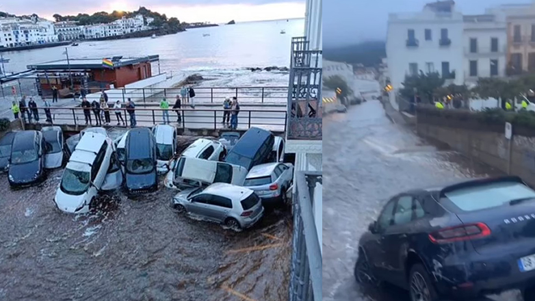 Χείμαρροι οι δρόμοι στη Χιρόνα από τις καταρρακτώδεις βροχές