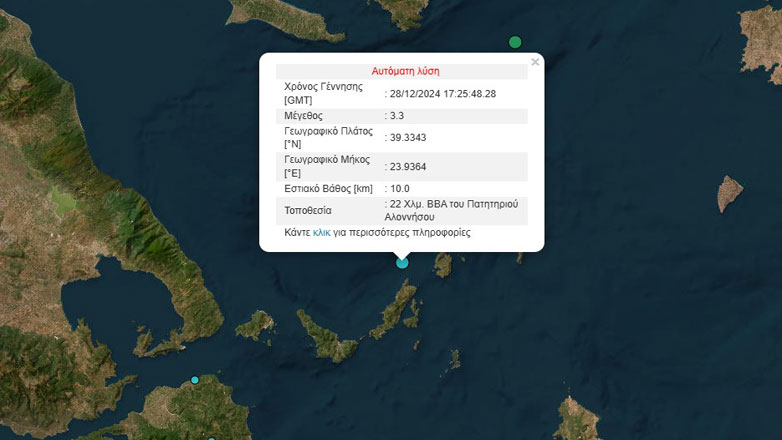 Σεισμός 3,3 ρίχτερ στην Αλόννησο
