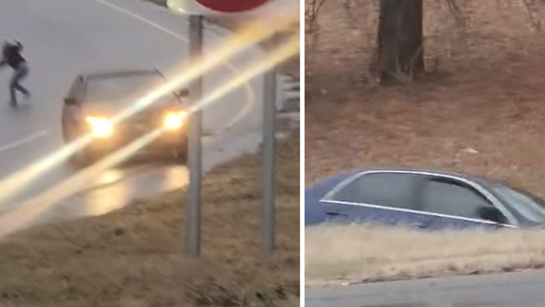 Οδηγός εγκαταλείπει το Ι.Χ. του όσο γλιστράει στον πάγο – Αφήνει το τιμόνι στα χέρια του Θεού (Βίντεο)