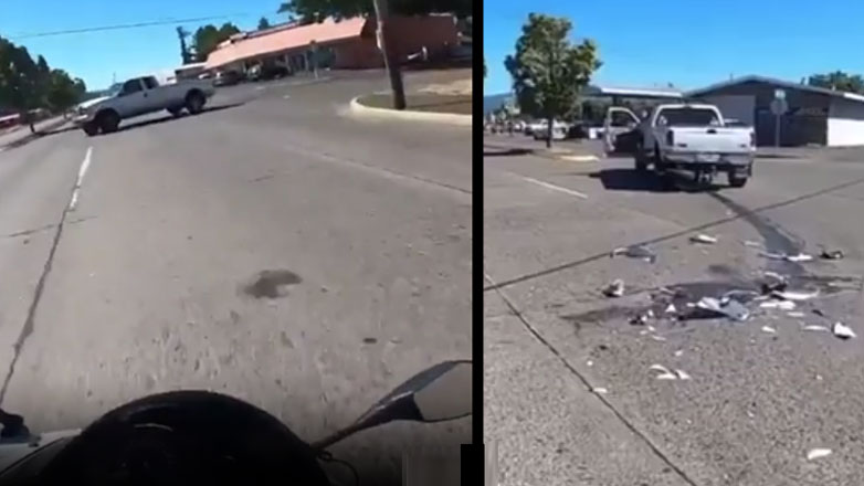 Μοτοσικλετιστής ξεγελά το θάνατο γλιστρώντας κάτω από την καρότσα ενός Pick-up (Βίντεο)