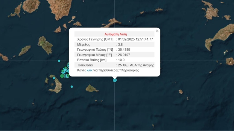 Σεισμός 3,8 ρίχτερ στην Ανάφη