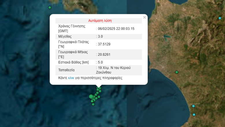 Σεισμός 3 Ρίχτερ στο Ιόνιο πέλαγος