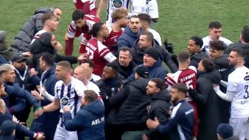 Χαμός στο φινάλε του ντέρμπι Ηρακλής-ΑΕΛ – Ο Μπελμόντ έριξε γροθιά στον Μωραΐτη