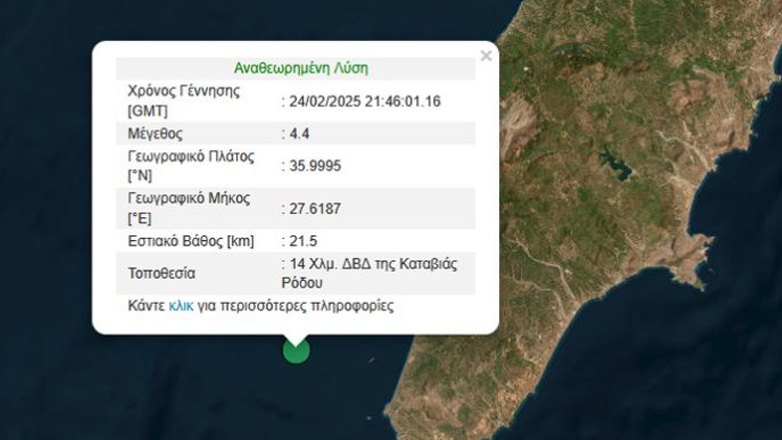 Σεισμός 4,4 Ρίχτερ στη Ρόδο