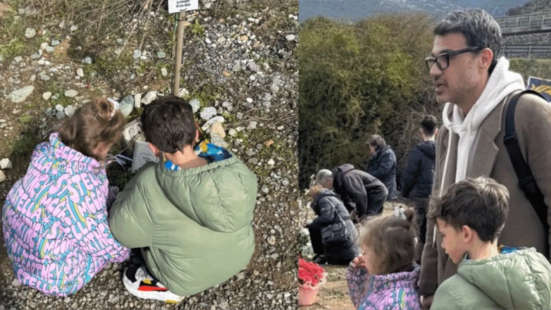 Παντελής Τουτουντζής: Στα Τέμπη με τα παιδιά του – Φωτογραφίες