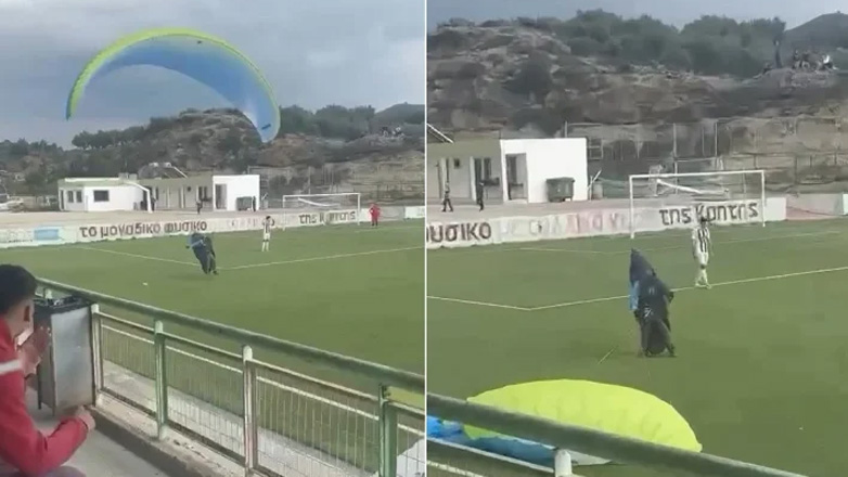 Απίστευτο: Αλεξίπτωτο προσγειώθηκε στο γήπεδο την ώρα του αγώνα!