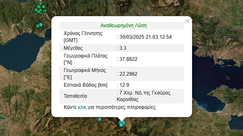 Σεισμός 3,3 Ρίχτερ στη Γκούρα Κορινθίας