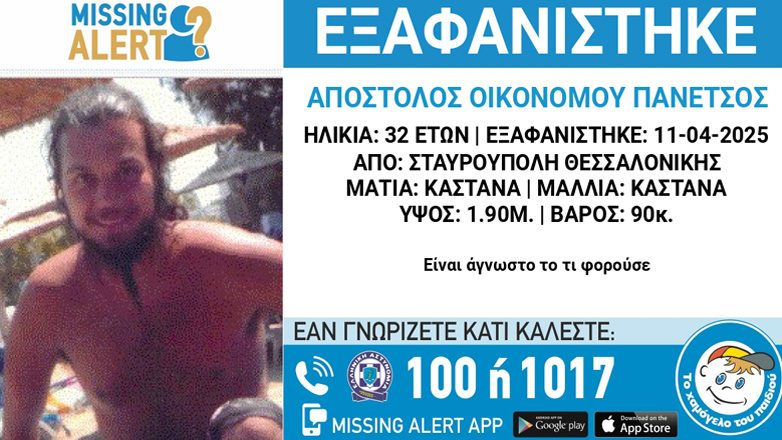 Θεσσαλονίκη: Συναγερμός για την εξαφάνιση 32χρονου από τη Σταυρούπολη