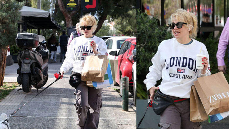 Κόνι Μεταξά: Για ψώνια στο κέντρο της Γλυφάδας μαζί με το σκυλάκι της – Φωτογραφίες