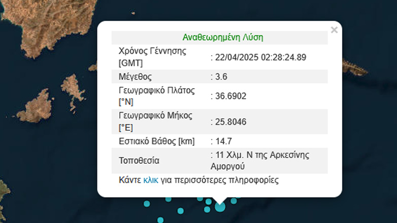 Σεισμός 3,6 Ρίχτερ στην Αρκεσίνη Αμοργού