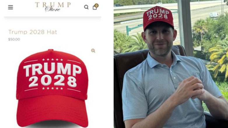 Καπελάκια «Trump 2028» πωλούνται στο ηλεκτρονικό κατάστημα του Ντόναλντ Τραμπ