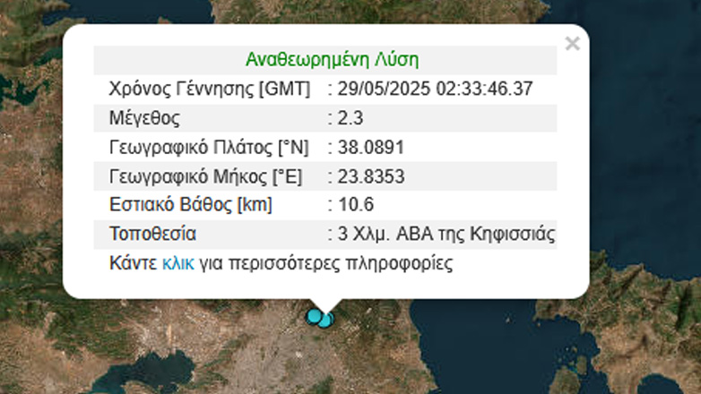 Σεισμός 2,3 Ρίχτερ στην Κηφισιά