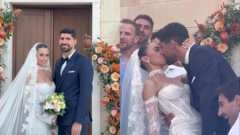 Ανδρέας Μπουχαλάκης: Ο διεθνής ποδοσφαιριστής παντρεύτηκε την αγαπημένη του Αλεξάνδρα στην Κρήτη – Φωτογραφίες από το λαμπερό γάμο