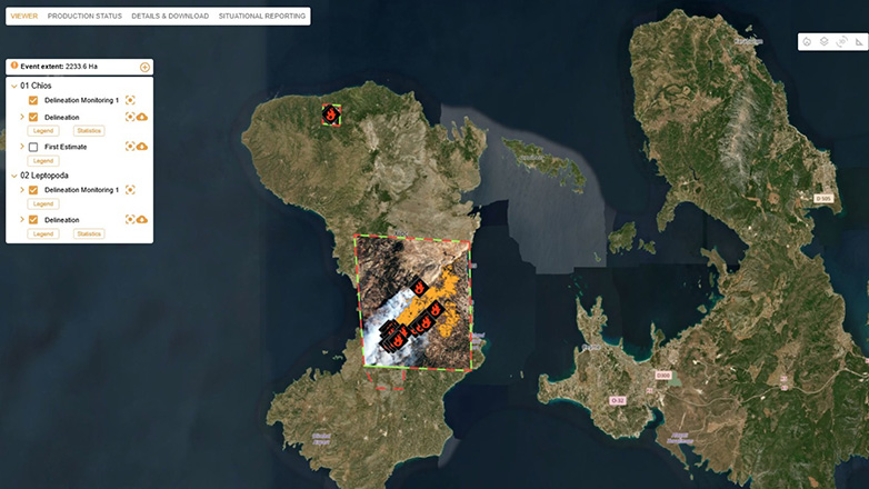 Χάρτης του Copernicus δείχνει τις καμένες εκτάσεις στη Χίο