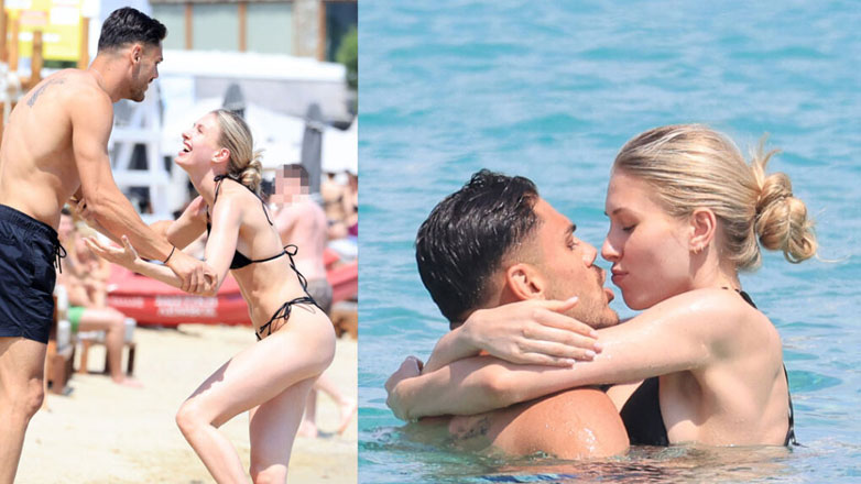 Κωνσταντίνος Μαυροπάνος – Lina Schwenger: Τρυφερές στιγμές και «παιχνίδια» σε παραλία της Μυκόνου