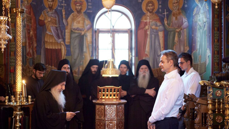 O Κυριάκος Μητσοτάκης στην Ιερά Μονή Σίμωνος Πέτρας